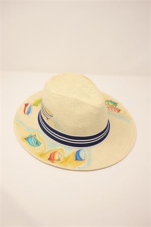 Panama style hat with boats pattern Grakko Fashion | PANAMABARCHETTEBEIGE